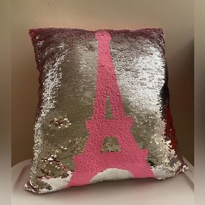 Justice Flip-able Reversible Pink and Silver Pillow - Eiffel Tower Design
